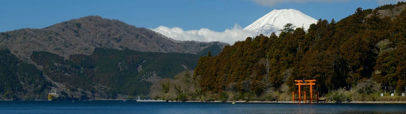 View of Tokaido Road with lake and mountains